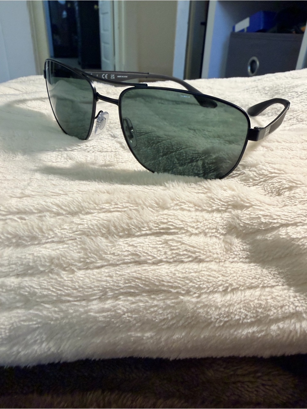 Ray-Ban Black Frame Sunglasses with Dark Green Lenses